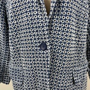 Chicos Womens Blue White Eyelet Cotton Blazer Jacket Size 2 Medium Single Button